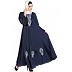 Embroidered Umbrella cut Nida abaya- Navy blue-White